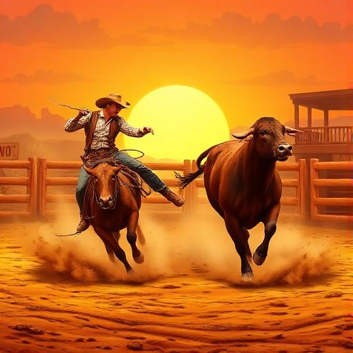 Bull in a Rodeo - Western-themed slot game with cowboy and bull in rodeo arena, exciting wild symbols and bonus features