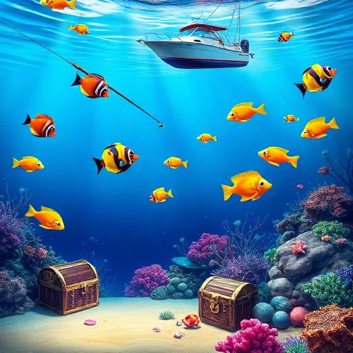 Fishing Frenzy - Underwater fishing slot game with colorful fish, fishing rods, boats and ocean treasures